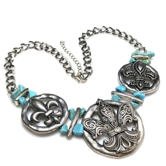 Gemstone Necklace, Unique Fleur-de-lis, Flower of the Lily Pendant, 22 Inches - Picture 6 of 9